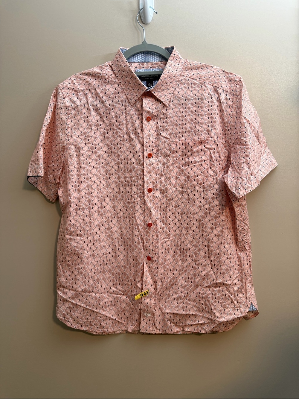 Johnston & Murphy Short-Sleeve Button-Down Shirt in red  with Subtle Pattern